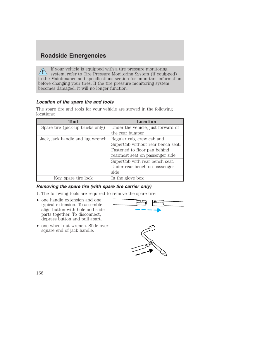 Roadside emergencies | FORD 2002 F-250 User Manual | Page 166 / 264