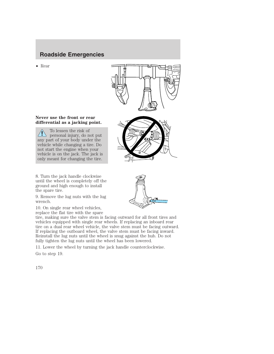 Roadside emergencies | FORD 2002 F-250 User Manual | Page 170 / 264