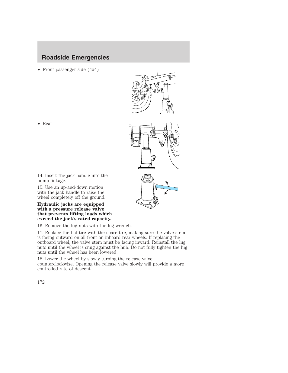 Roadside emergencies | FORD 2002 F-250 User Manual | Page 172 / 264