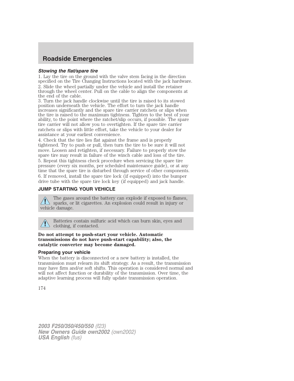 Roadside emergencies | FORD 2002 F-250 User Manual | Page 174 / 264