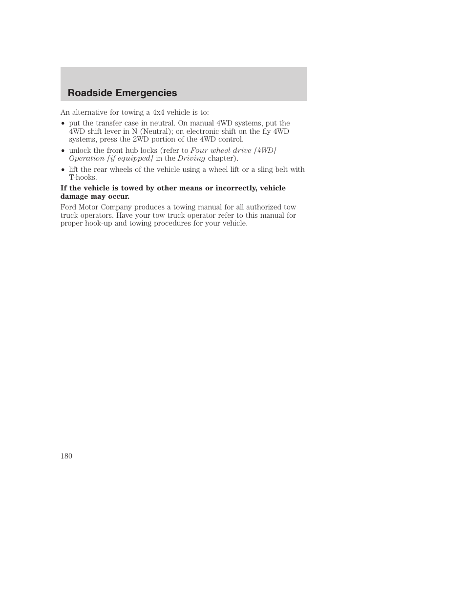 Roadside emergencies | FORD 2002 F-250 User Manual | Page 180 / 264
