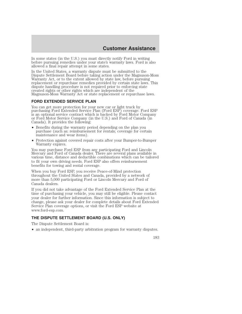 Customer assistance | FORD 2002 F-250 User Manual | Page 183 / 264