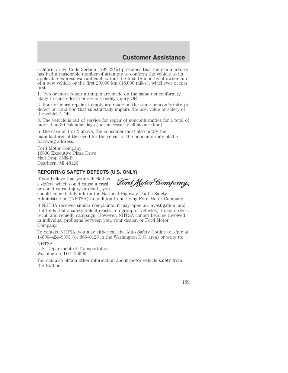 Customer assistance | FORD 2002 F-250 User Manual | Page 189 / 264