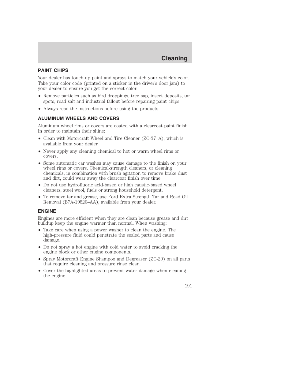 Cleaning | FORD 2002 F-250 User Manual | Page 191 / 264