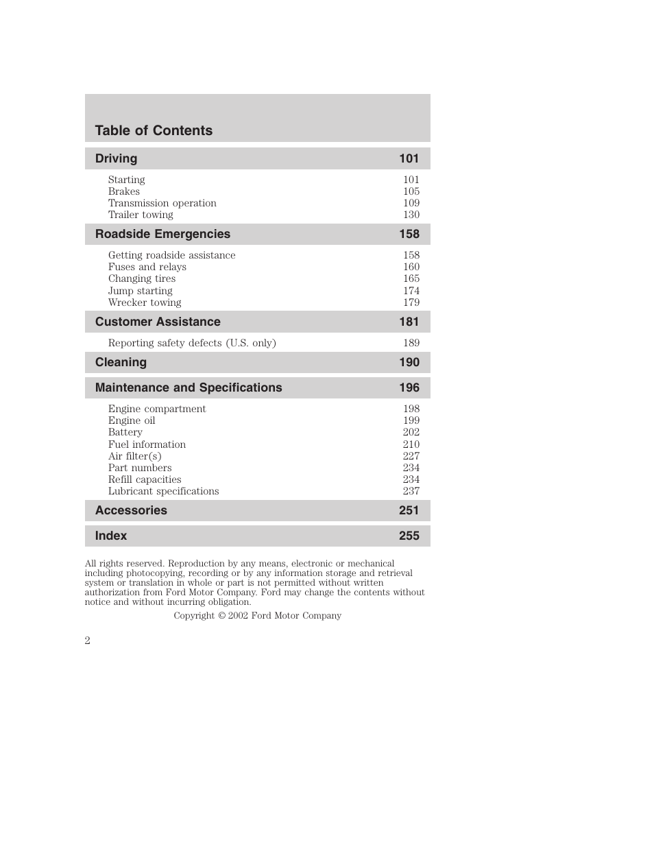 FORD 2002 F-250 User Manual | Page 2 / 264