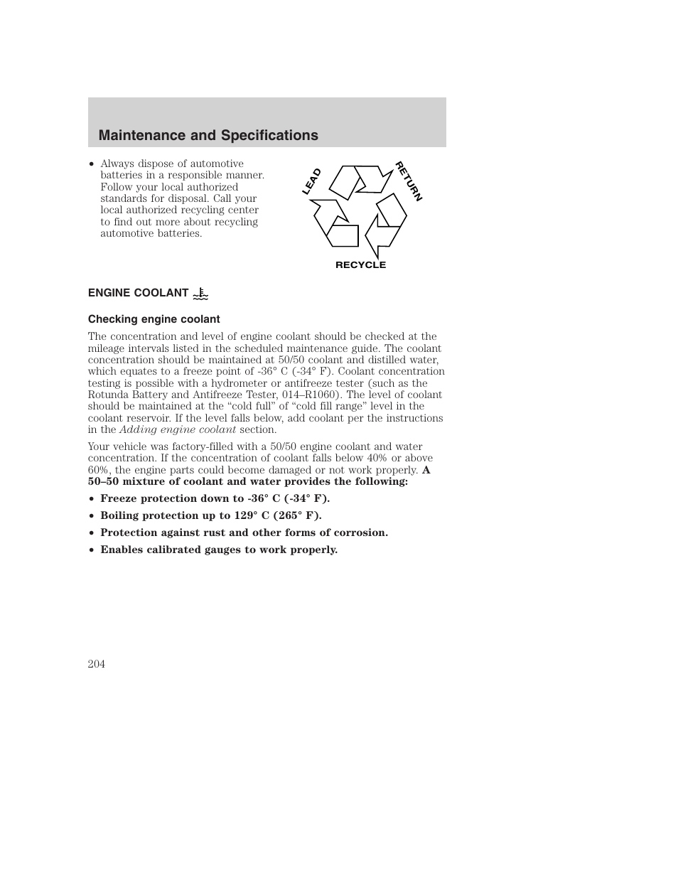 Maintenance and specifications | FORD 2002 F-250 User Manual | Page 204 / 264