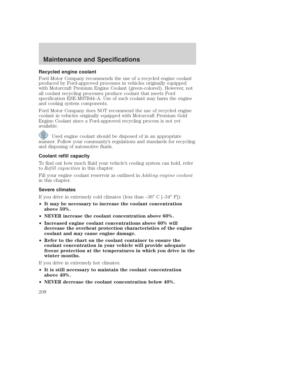Maintenance and specifications | FORD 2002 F-250 User Manual | Page 208 / 264