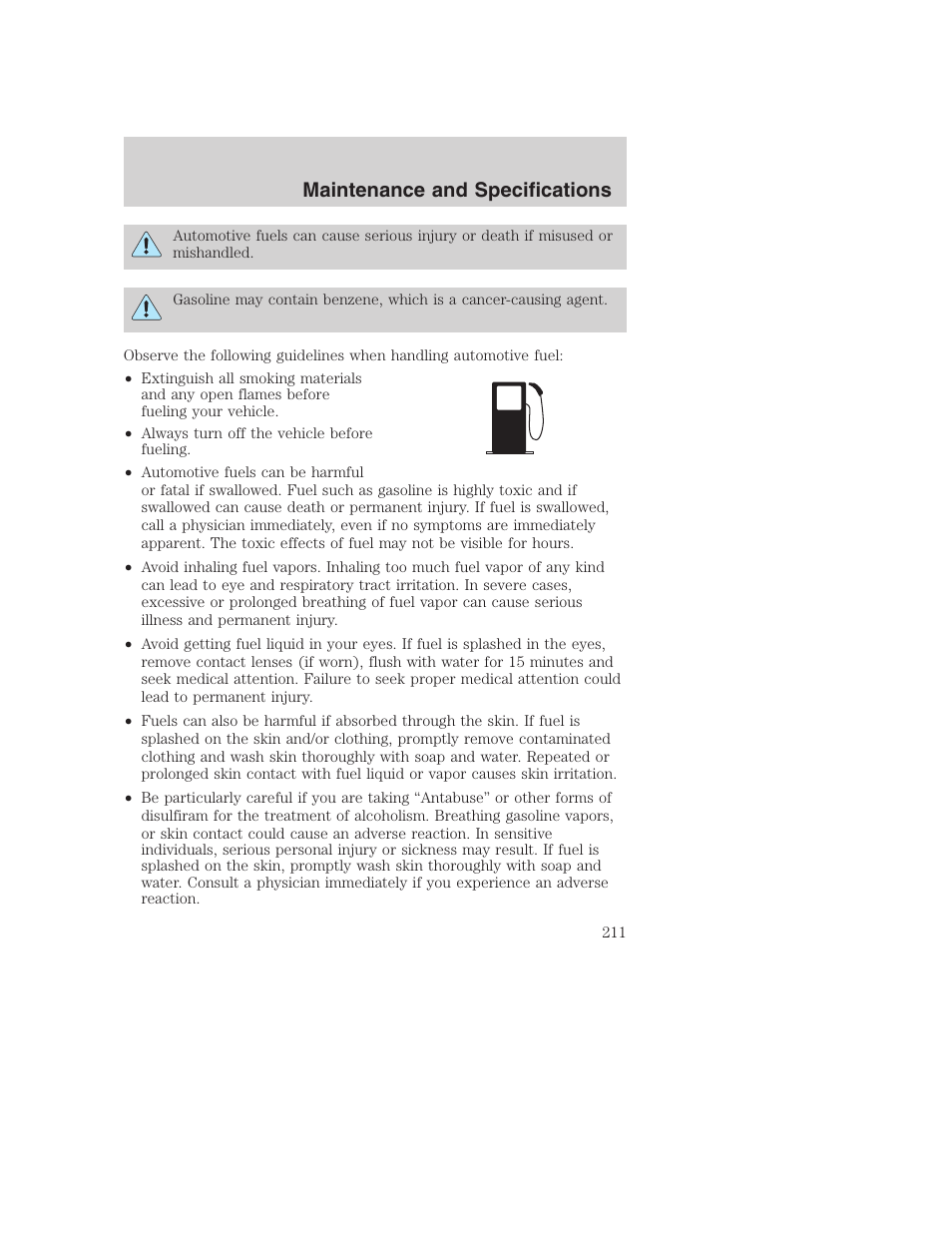 Maintenance and specifications | FORD 2002 F-250 User Manual | Page 211 / 264