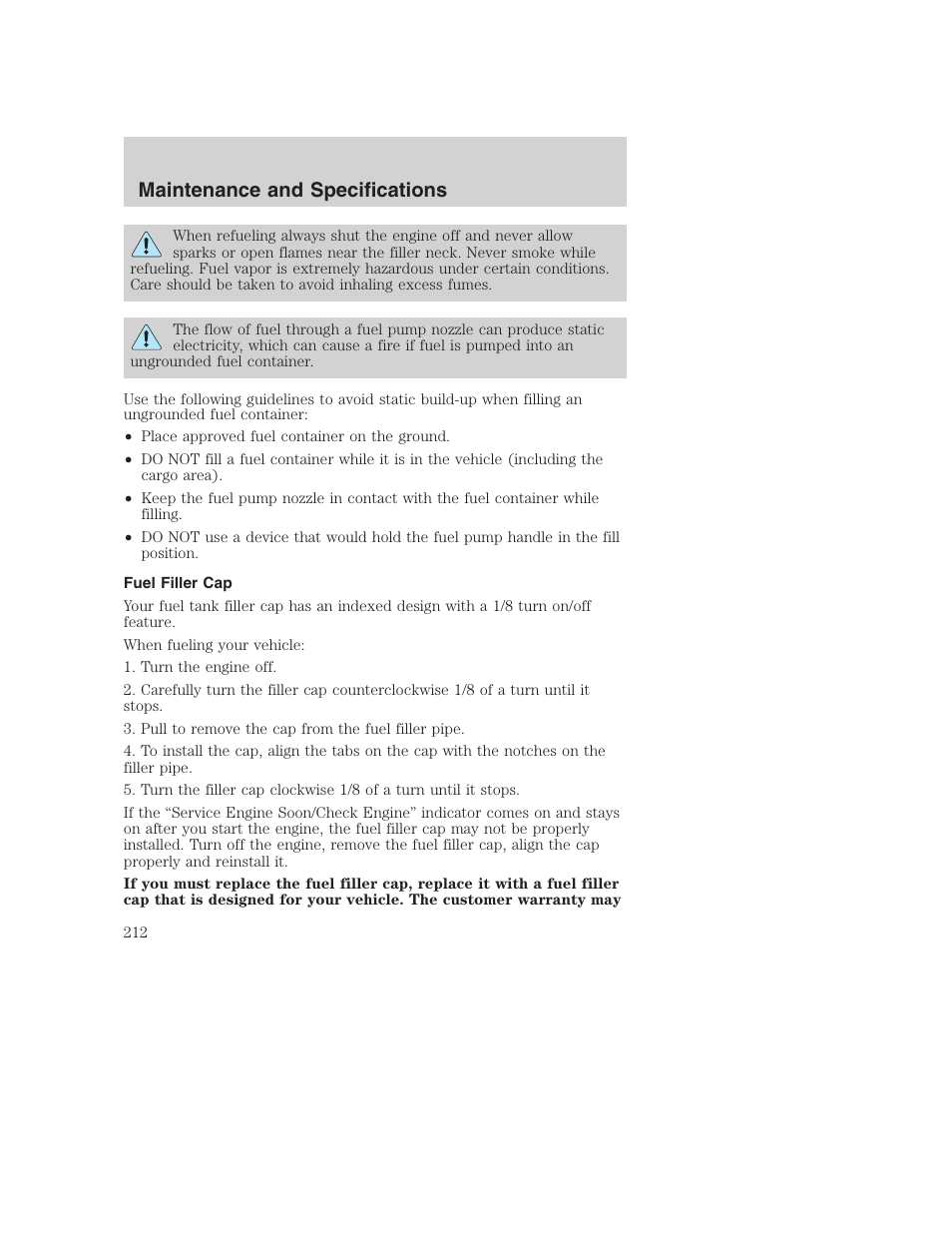 Maintenance and specifications | FORD 2002 F-250 User Manual | Page 212 / 264