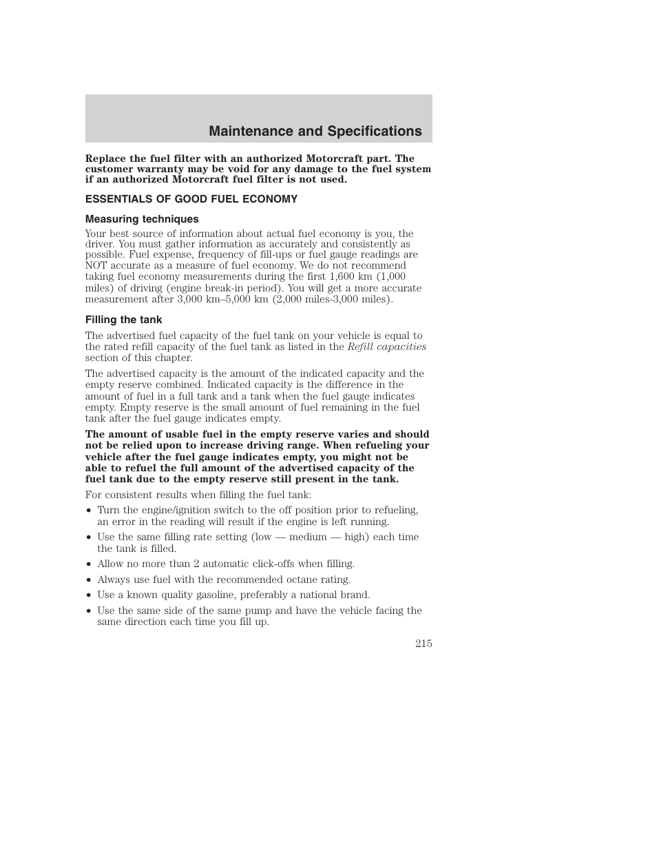 Maintenance and specifications | FORD 2002 F-250 User Manual | Page 215 / 264