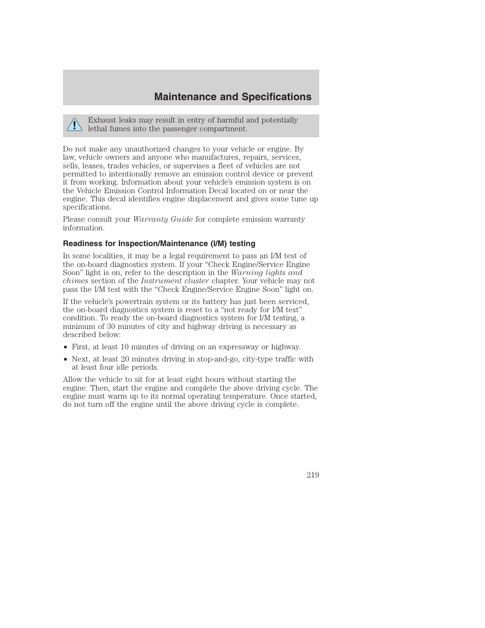 Maintenance and specifications | FORD 2002 F-250 User Manual | Page 219 / 264