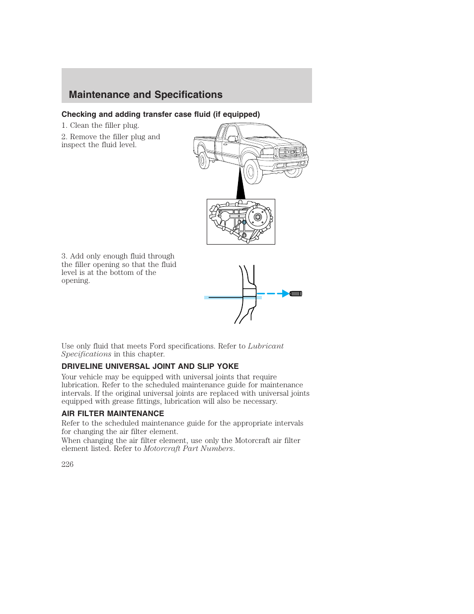 Maintenance and specifications | FORD 2002 F-250 User Manual | Page 226 / 264