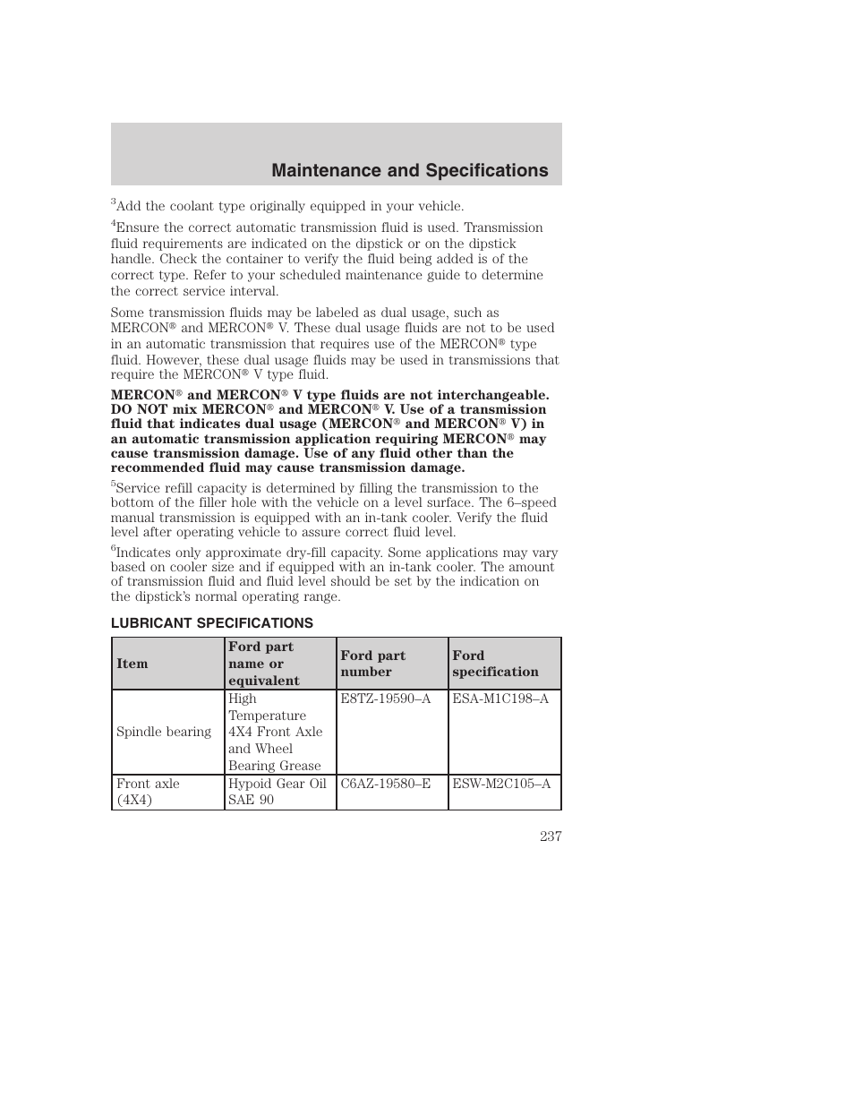 Maintenance and specifications | FORD 2002 F-250 User Manual | Page 237 / 264