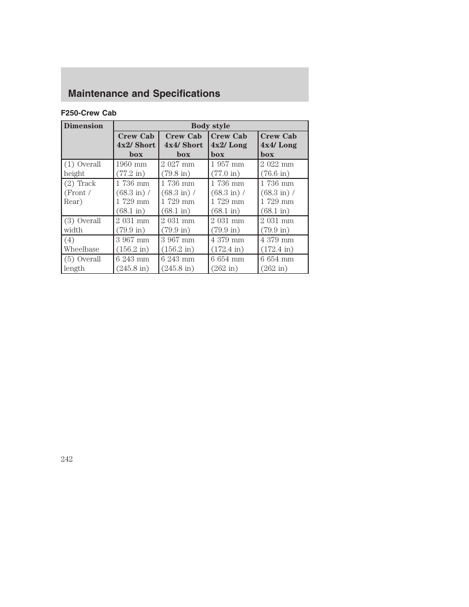 Maintenance and specifications | FORD 2002 F-250 User Manual | Page 242 / 264