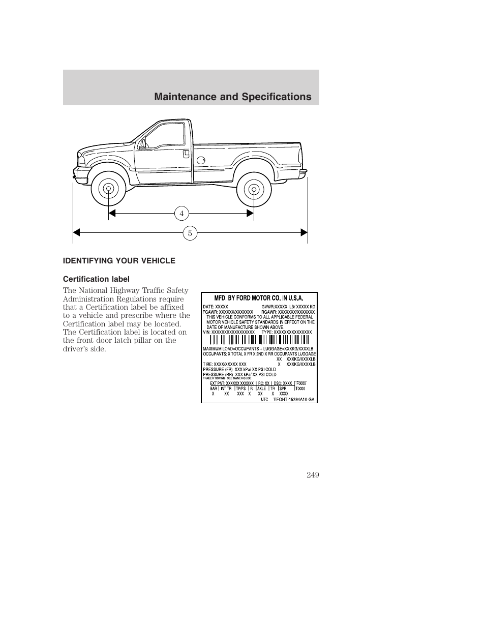 Maintenance and specifications | FORD 2002 F-250 User Manual | Page 249 / 264