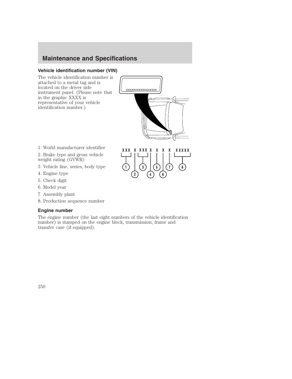 Maintenance and specifications | FORD 2002 F-250 User Manual | Page 250 / 264