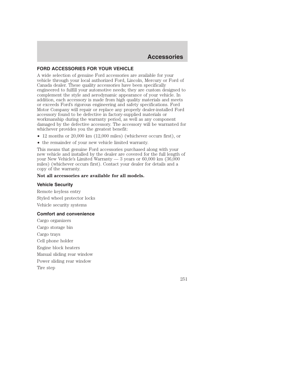 Accessories | FORD 2002 F-250 User Manual | Page 251 / 264