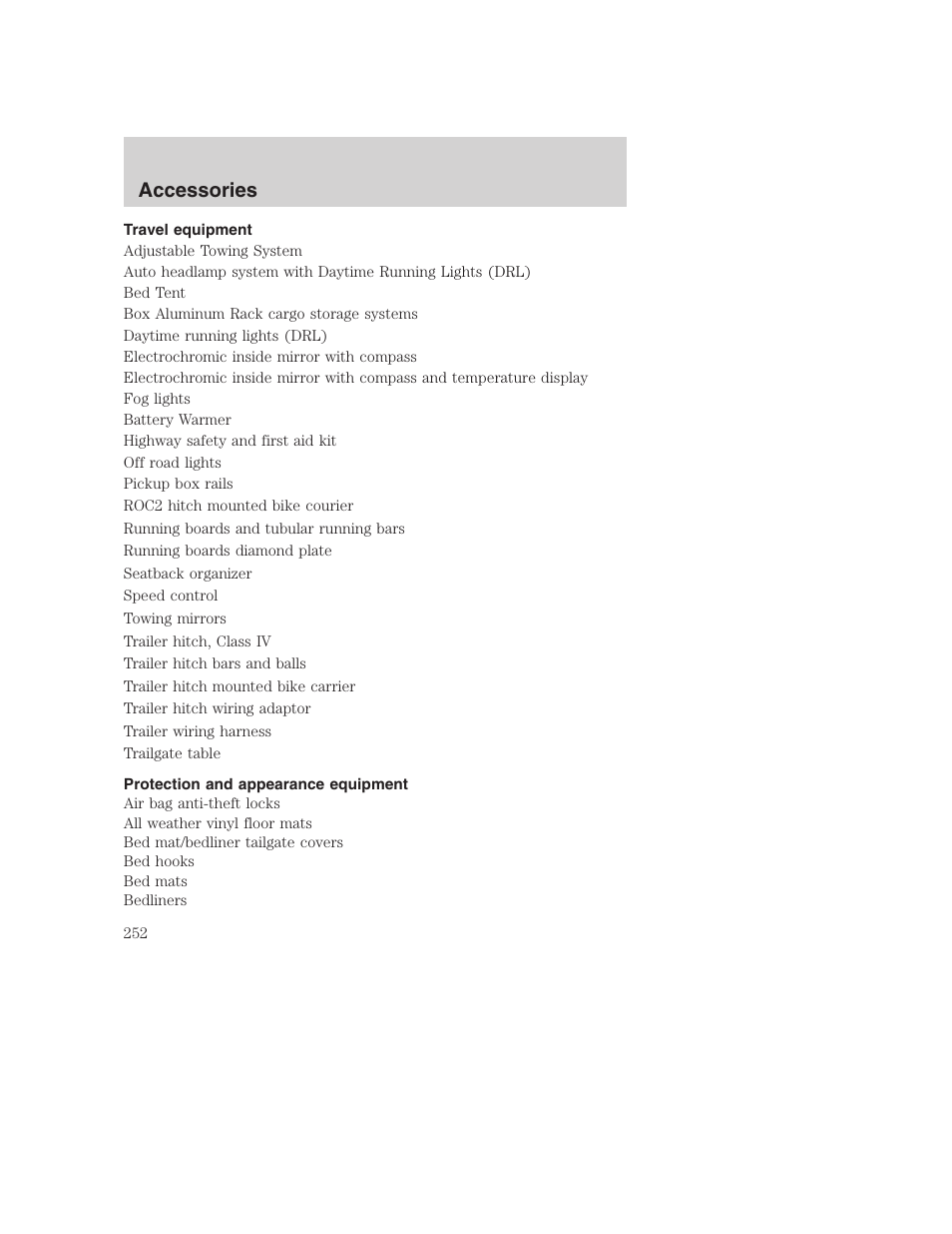 Accessories | FORD 2002 F-250 User Manual | Page 252 / 264