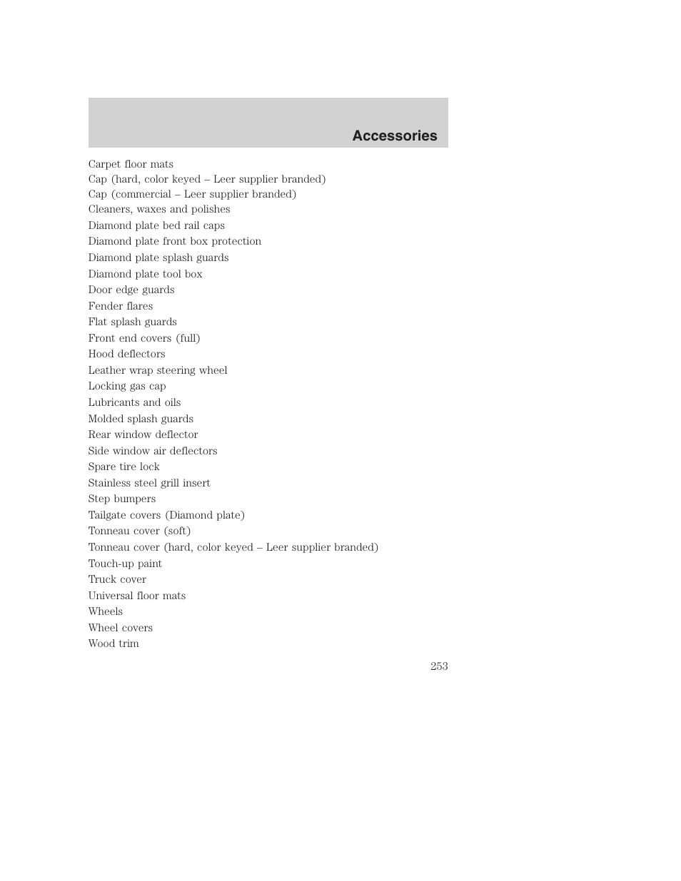 Accessories | FORD 2002 F-250 User Manual | Page 253 / 264