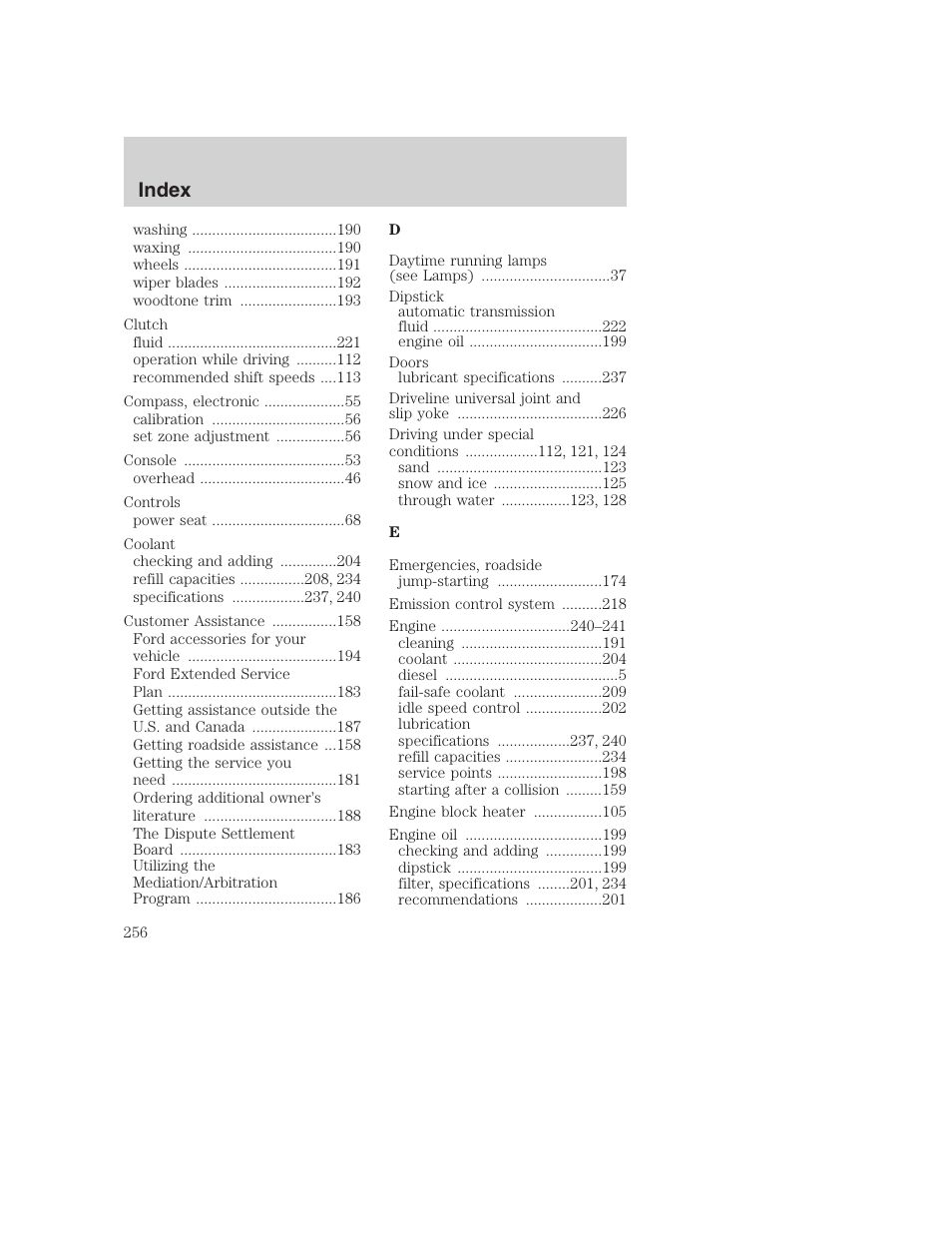 Index | FORD 2002 F-250 User Manual | Page 256 / 264