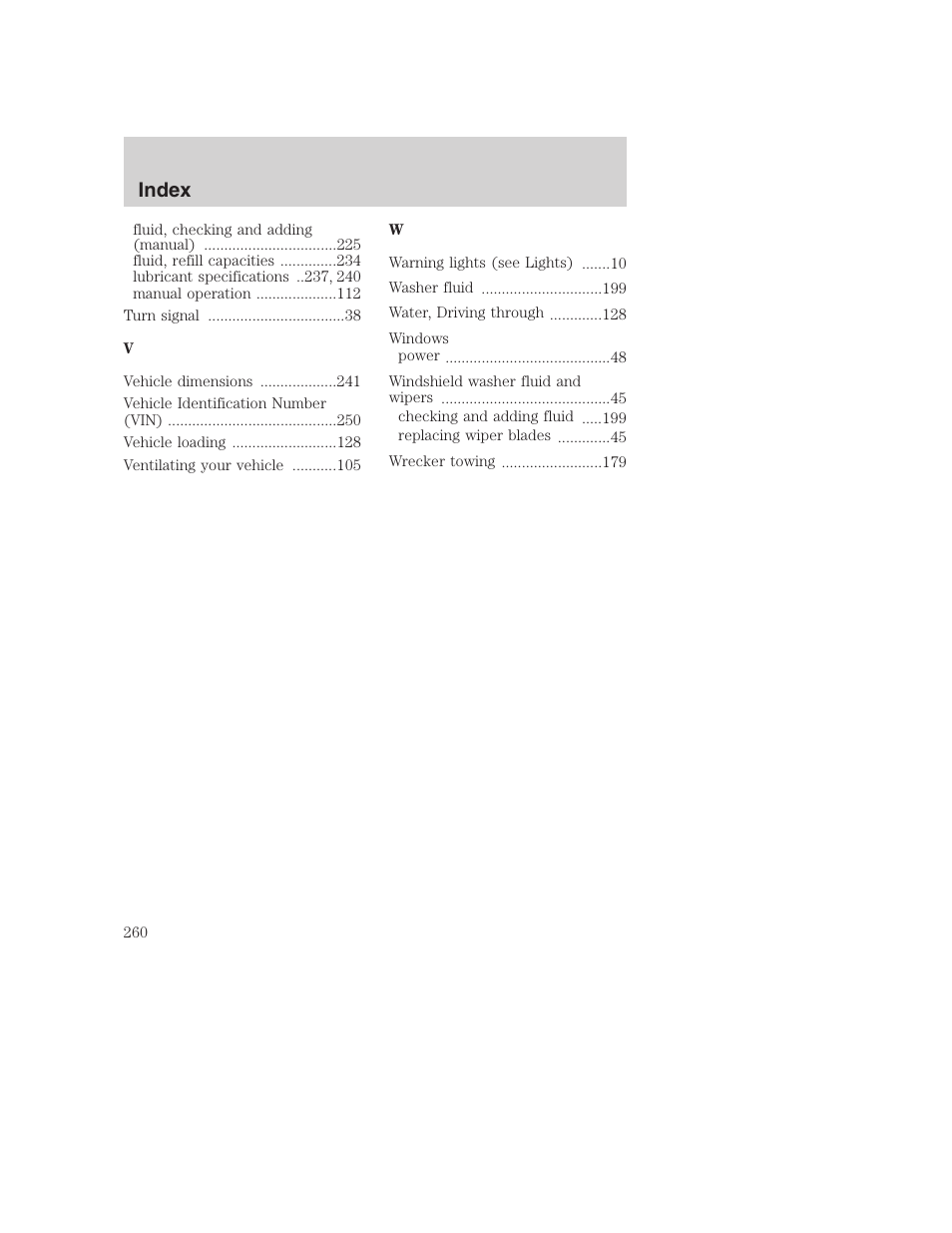 Index | FORD 2002 F-250 User Manual | Page 260 / 264