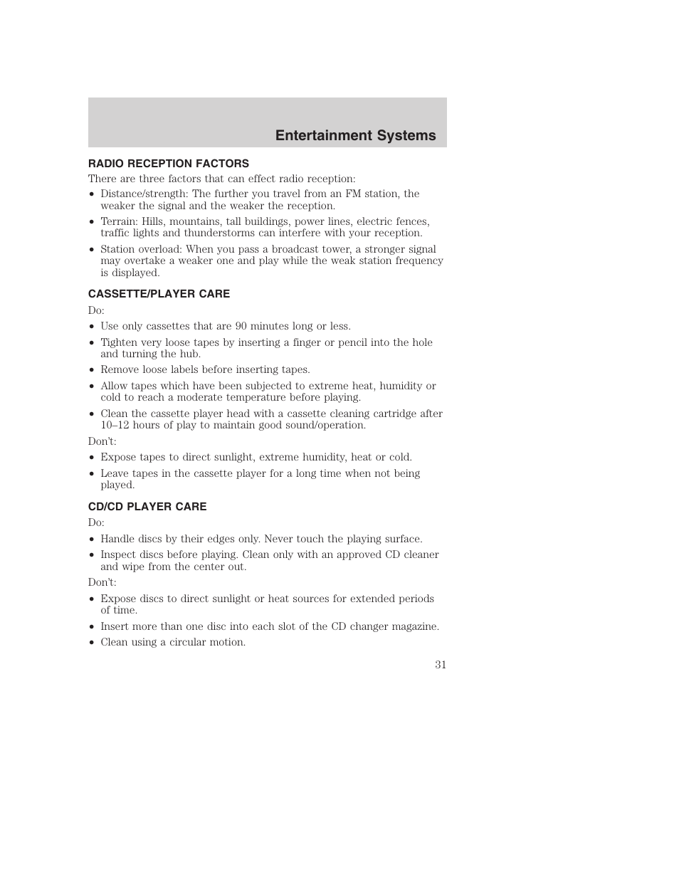 Entertainment systems | FORD 2002 F-250 User Manual | Page 31 / 264