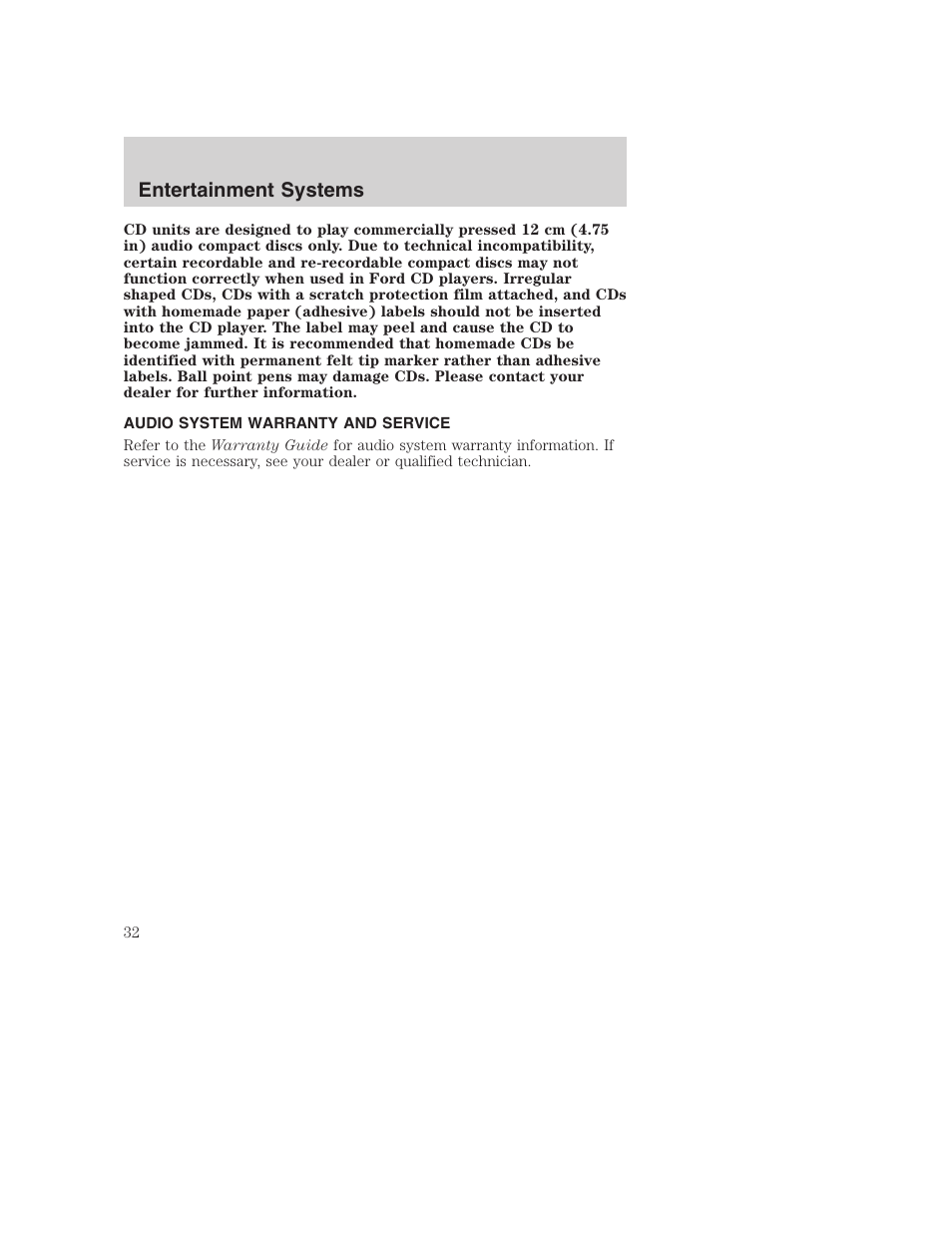 Entertainment systems | FORD 2002 F-250 User Manual | Page 32 / 264