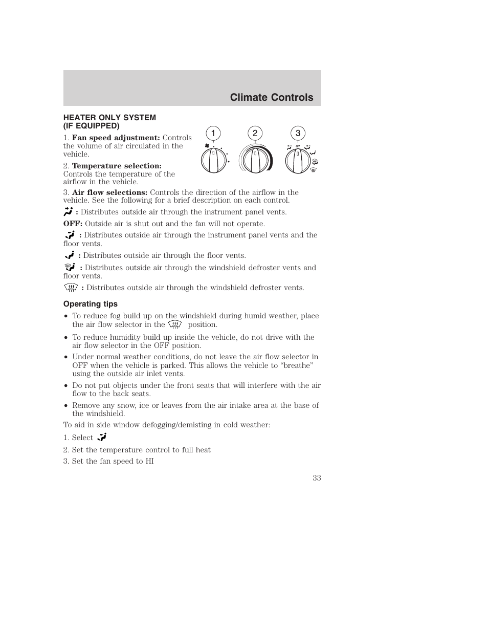 Climate controls | FORD 2002 F-250 User Manual | Page 33 / 264