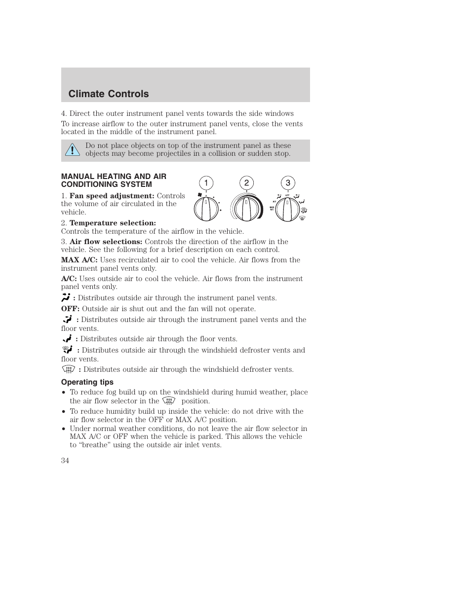 Climate controls | FORD 2002 F-250 User Manual | Page 34 / 264