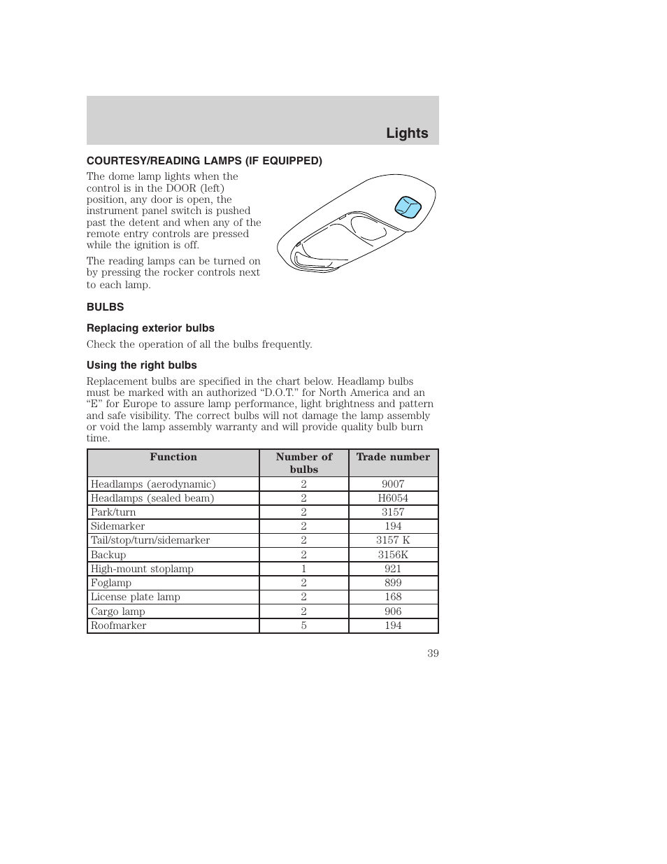 Lights | FORD 2002 F-250 User Manual | Page 39 / 264