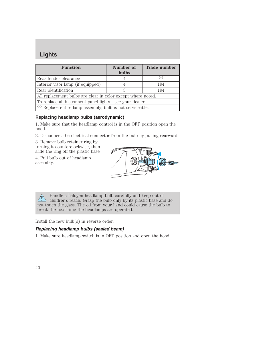 Lights | FORD 2002 F-250 User Manual | Page 40 / 264