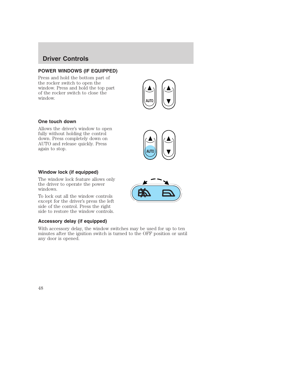 Driver controls | FORD 2002 F-250 User Manual | Page 48 / 264