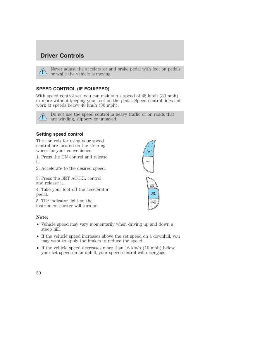 Driver controls | FORD 2002 F-250 User Manual | Page 50 / 264