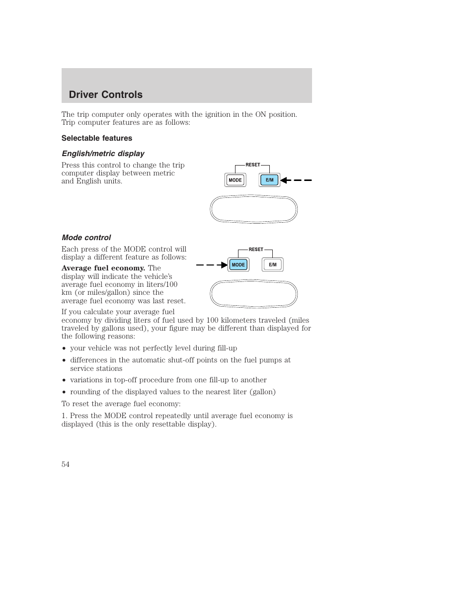 Driver controls | FORD 2002 F-250 User Manual | Page 54 / 264