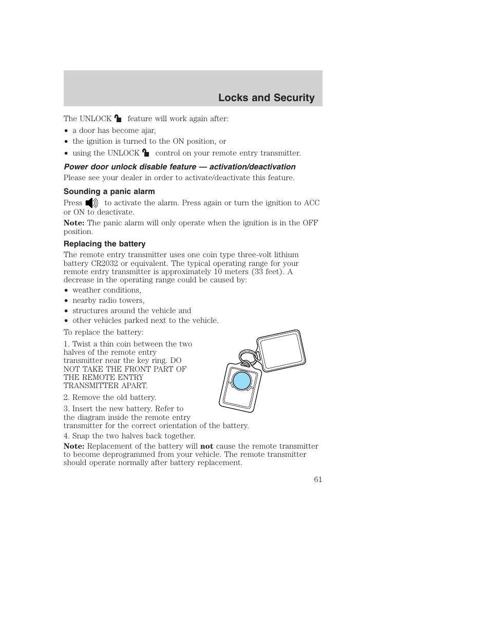 Locks and security | FORD 2002 F-250 User Manual | Page 61 / 264