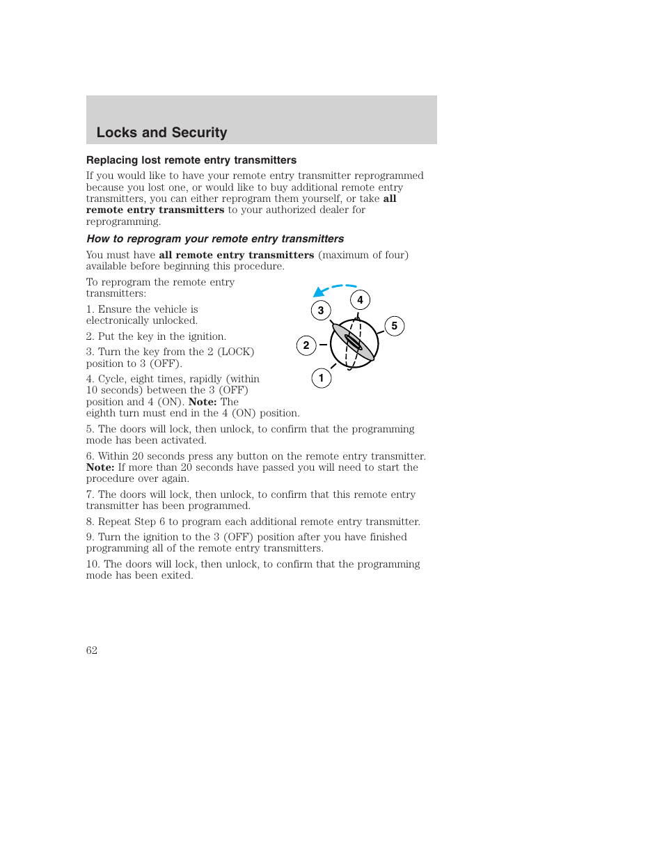 Locks and security | FORD 2002 F-250 User Manual | Page 62 / 264