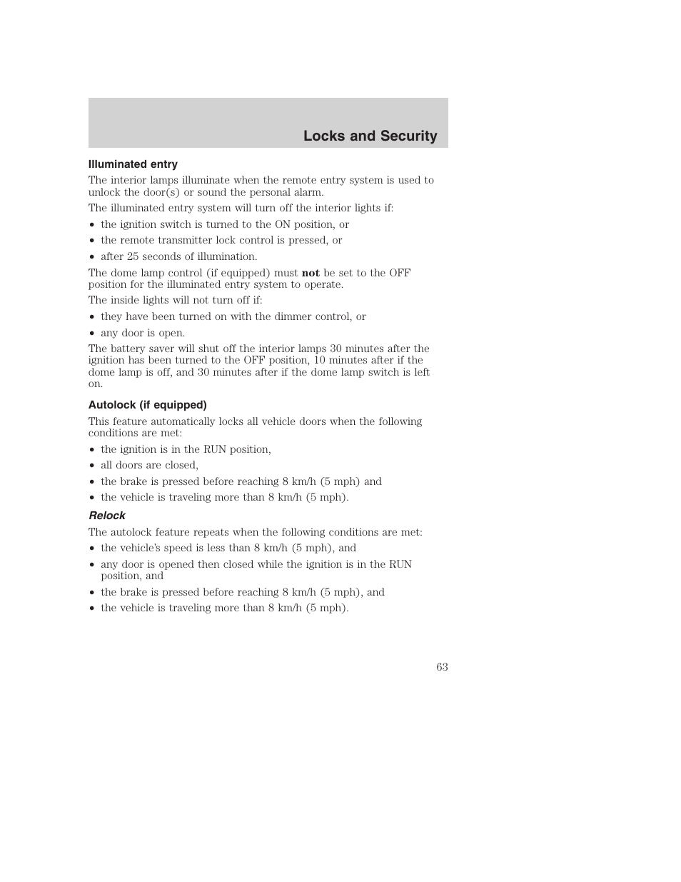 Locks and security | FORD 2002 F-250 User Manual | Page 63 / 264