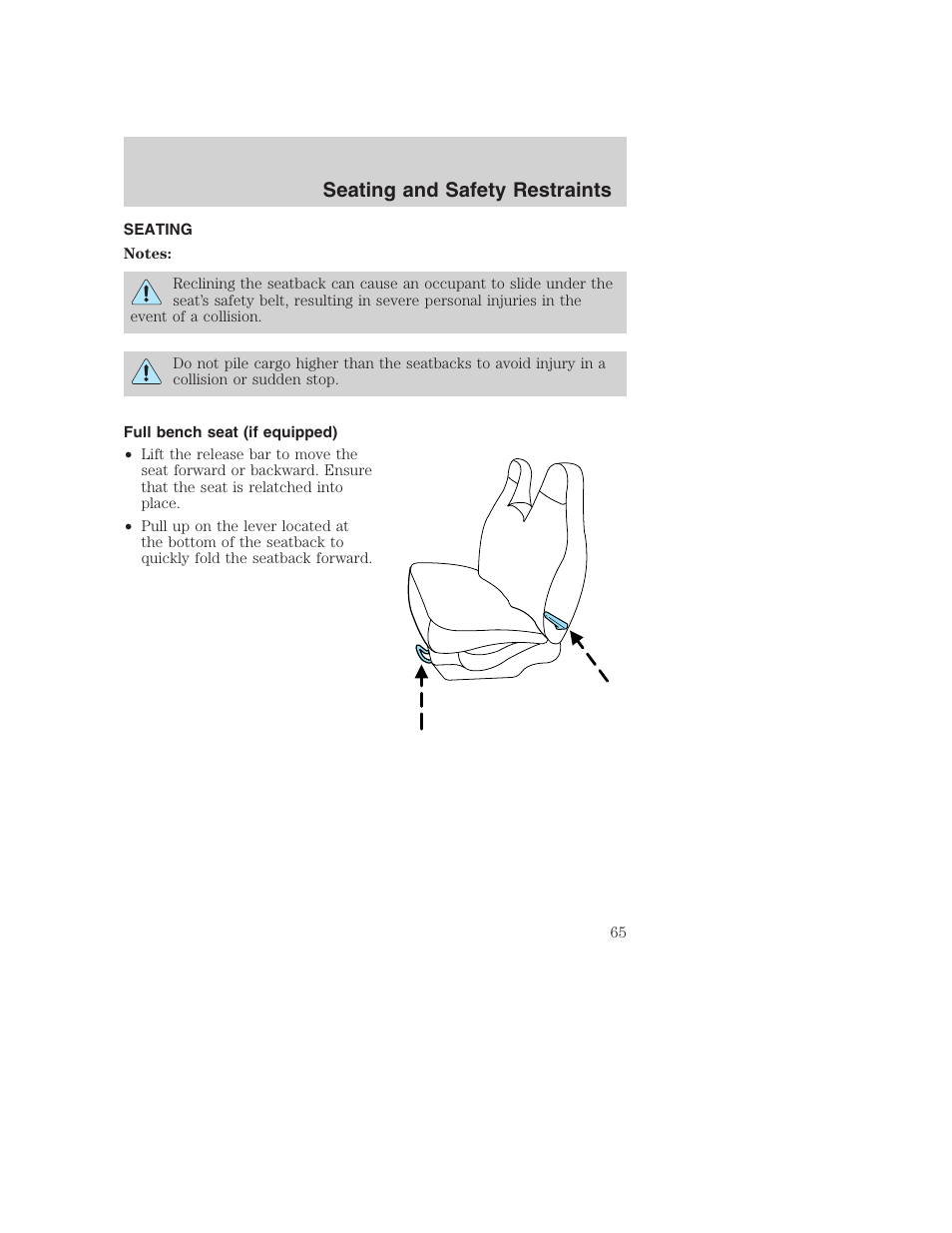 Seating and safety restraints | FORD 2002 F-250 User Manual | Page 65 / 264