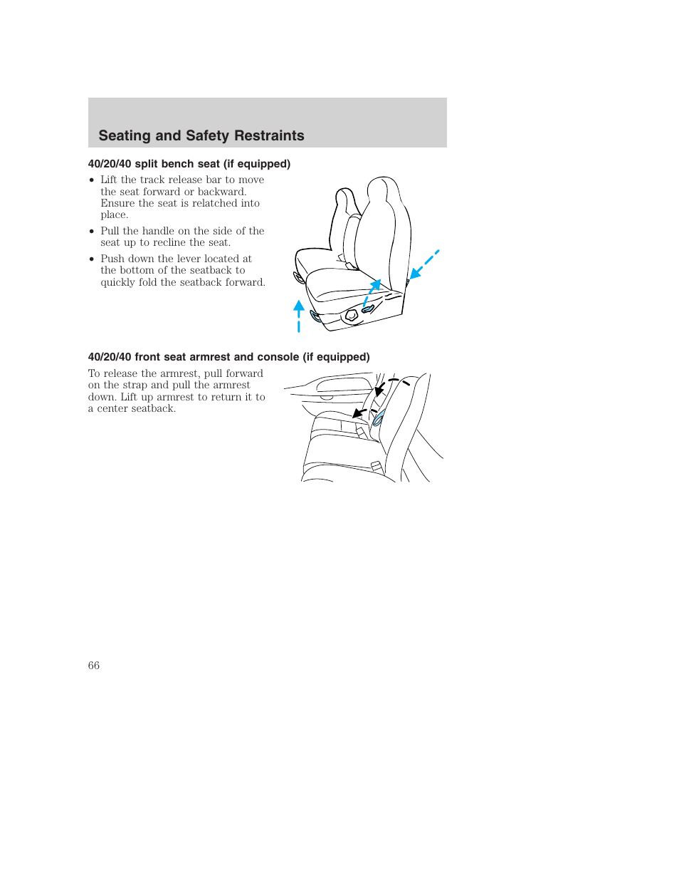 Seating and safety restraints | FORD 2002 F-250 User Manual | Page 66 / 264