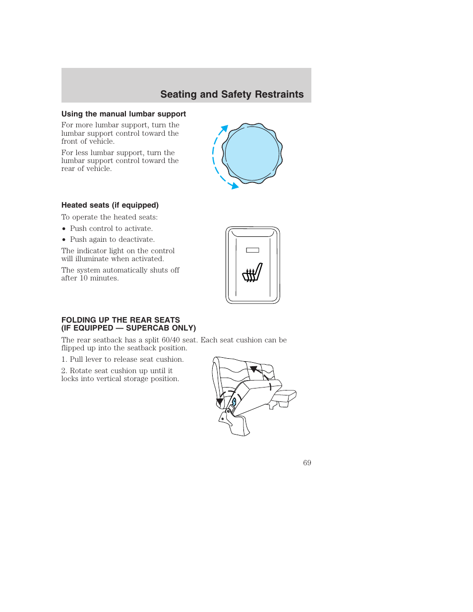 Seating and safety restraints | FORD 2002 F-250 User Manual | Page 69 / 264