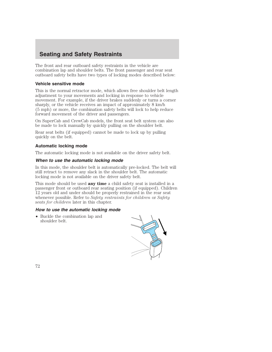 Seating and safety restraints | FORD 2002 F-250 User Manual | Page 72 / 264