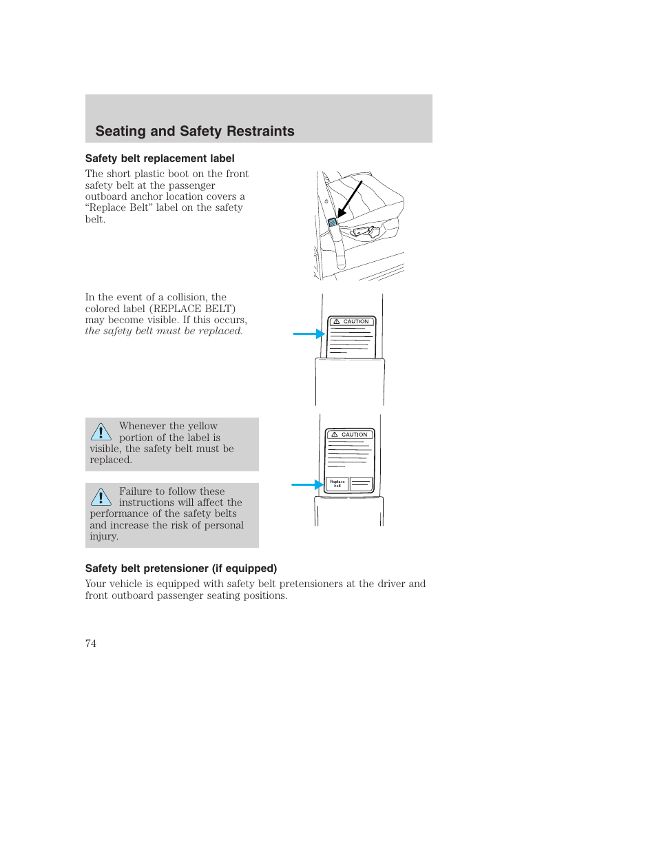 Seating and safety restraints | FORD 2002 F-250 User Manual | Page 74 / 264