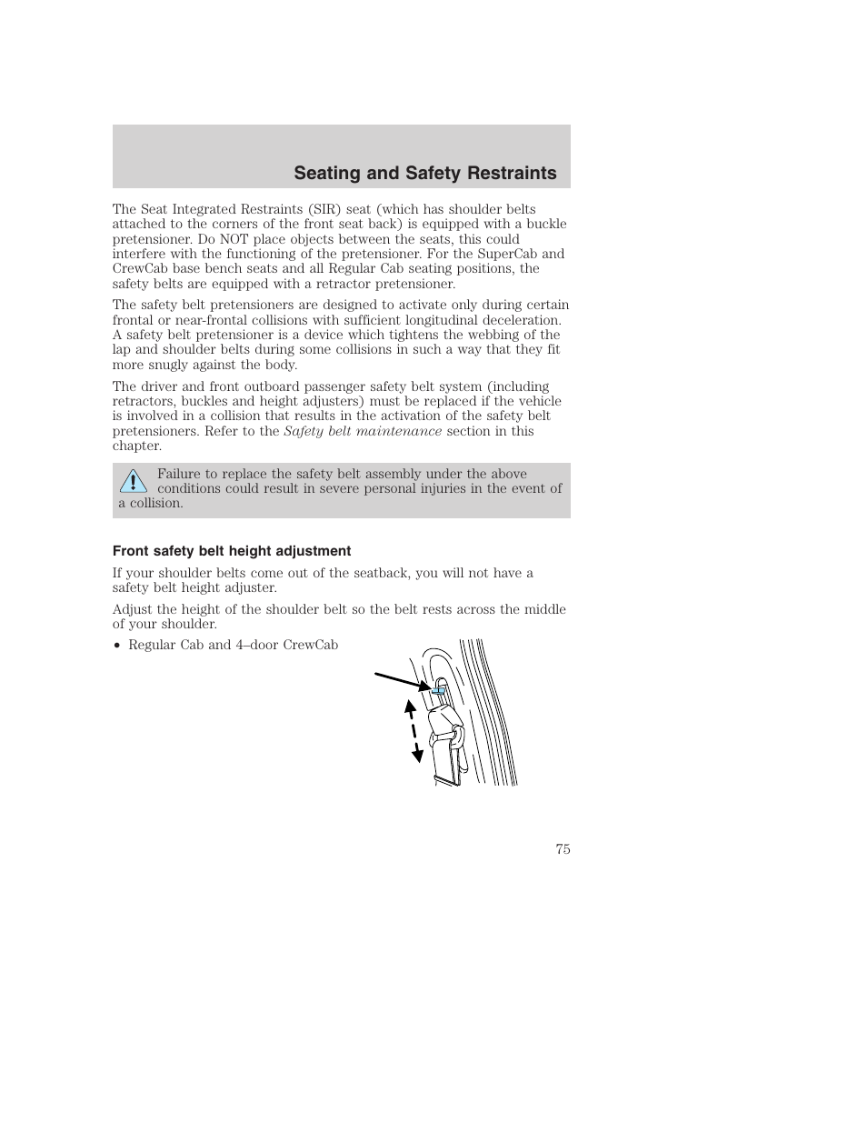 Seating and safety restraints | FORD 2002 F-250 User Manual | Page 75 / 264