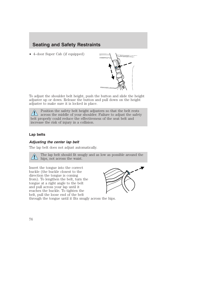 Seating and safety restraints | FORD 2002 F-250 User Manual | Page 76 / 264