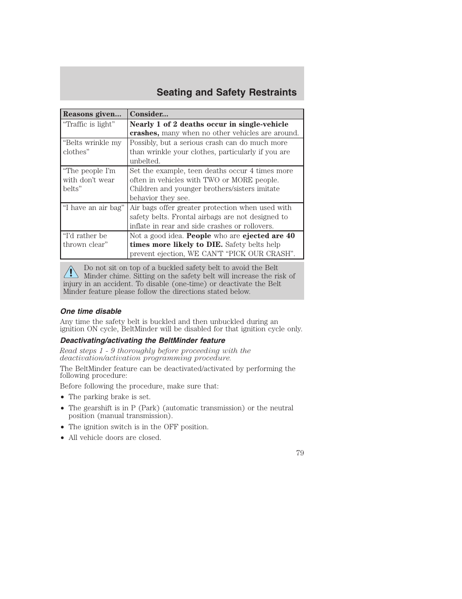 Seating and safety restraints | FORD 2002 F-250 User Manual | Page 79 / 264