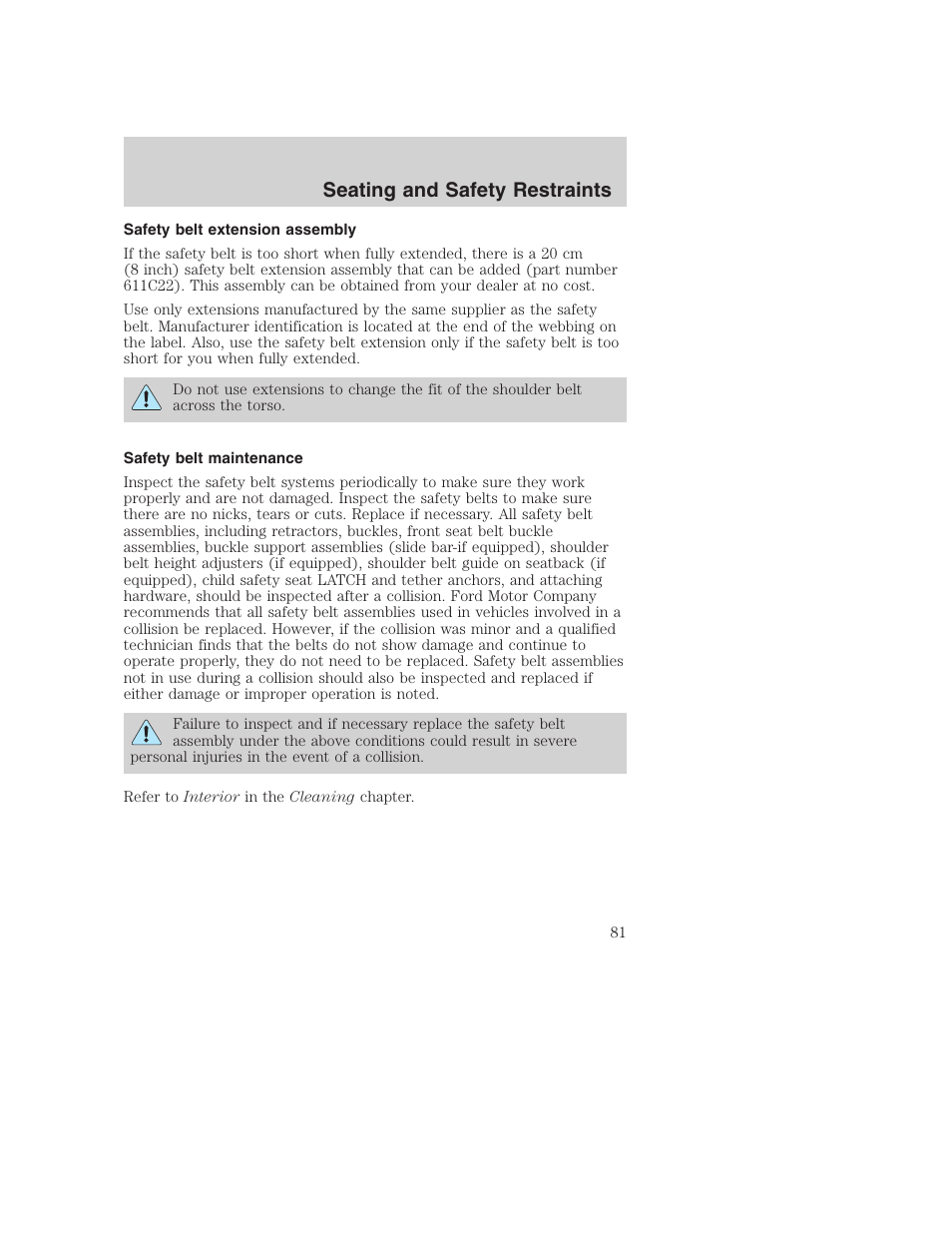 Seating and safety restraints | FORD 2002 F-250 User Manual | Page 81 / 264