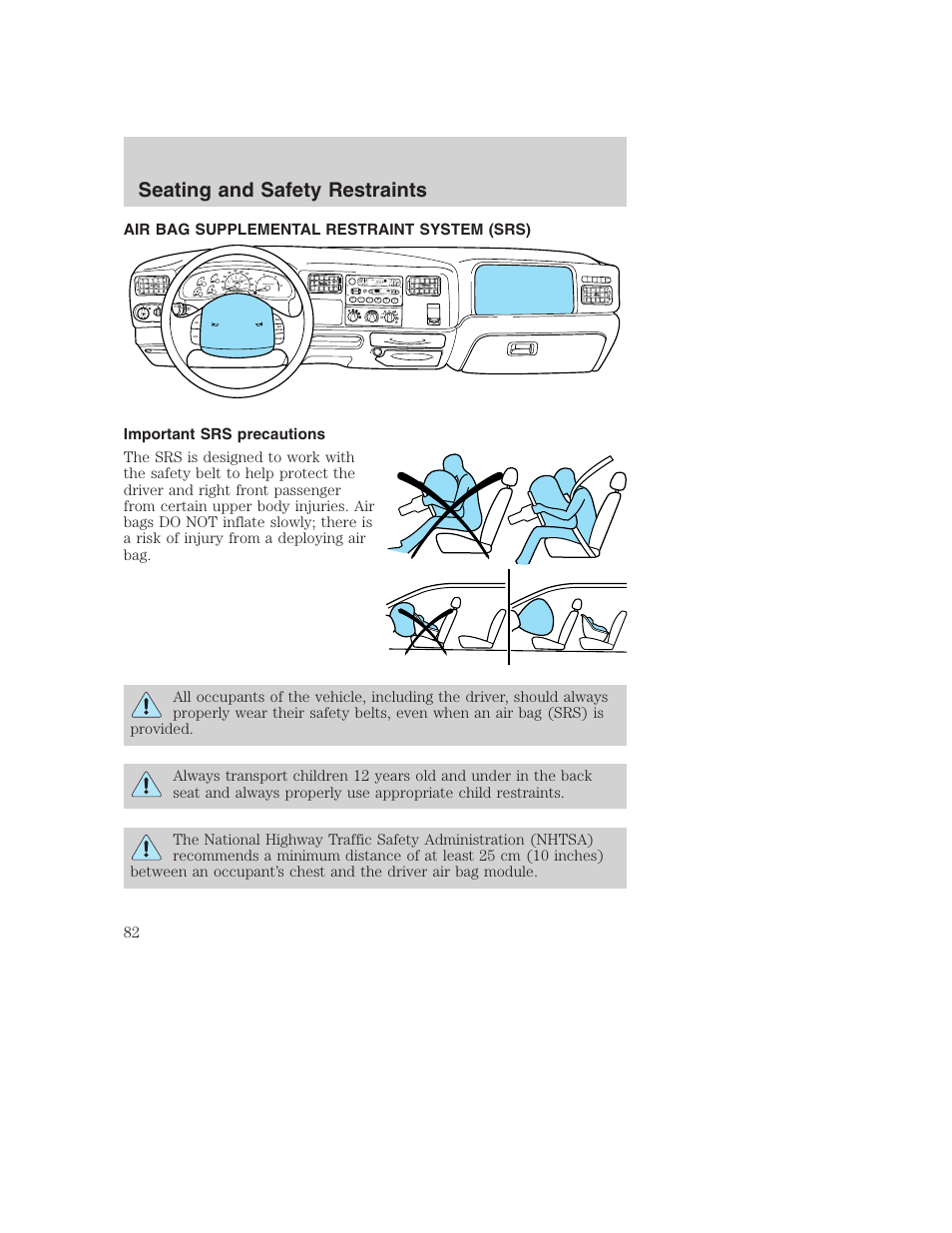 Seating and safety restraints, Dolby b nr, A/c max a/c off | FORD 2002 F-250 User Manual | Page 82 / 264