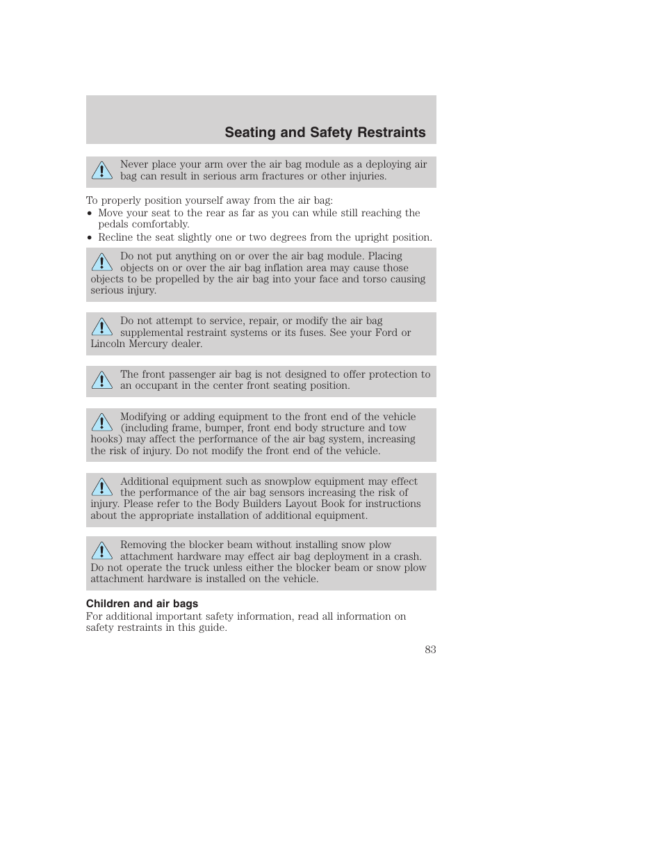 Seating and safety restraints | FORD 2002 F-250 User Manual | Page 83 / 264