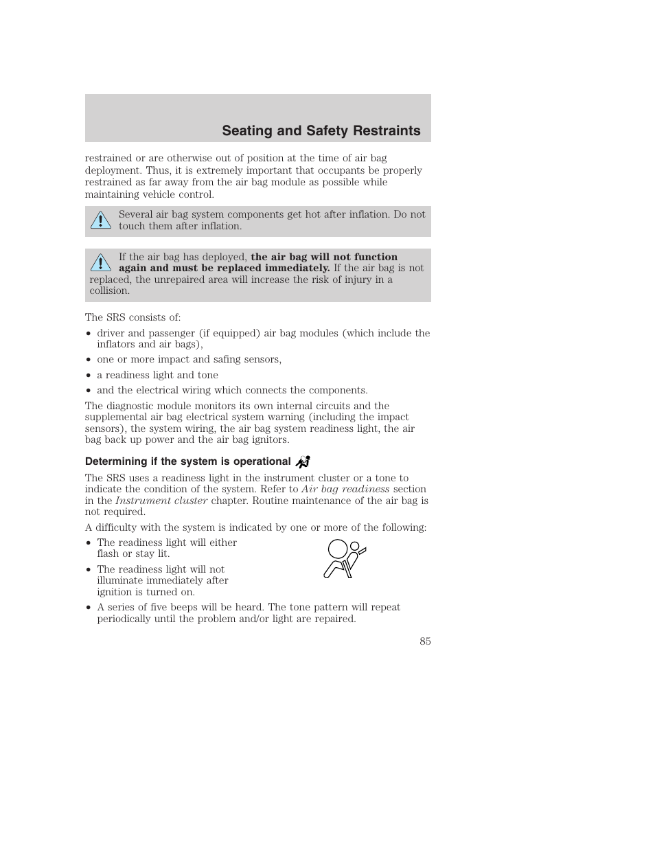 Seating and safety restraints | FORD 2002 F-250 User Manual | Page 85 / 264