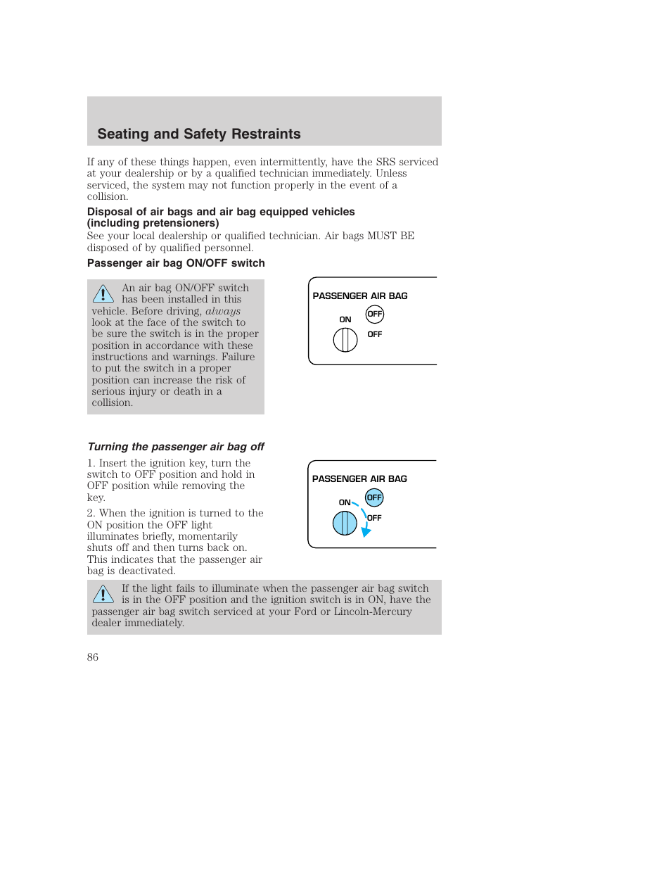 Seating and safety restraints | FORD 2002 F-250 User Manual | Page 86 / 264